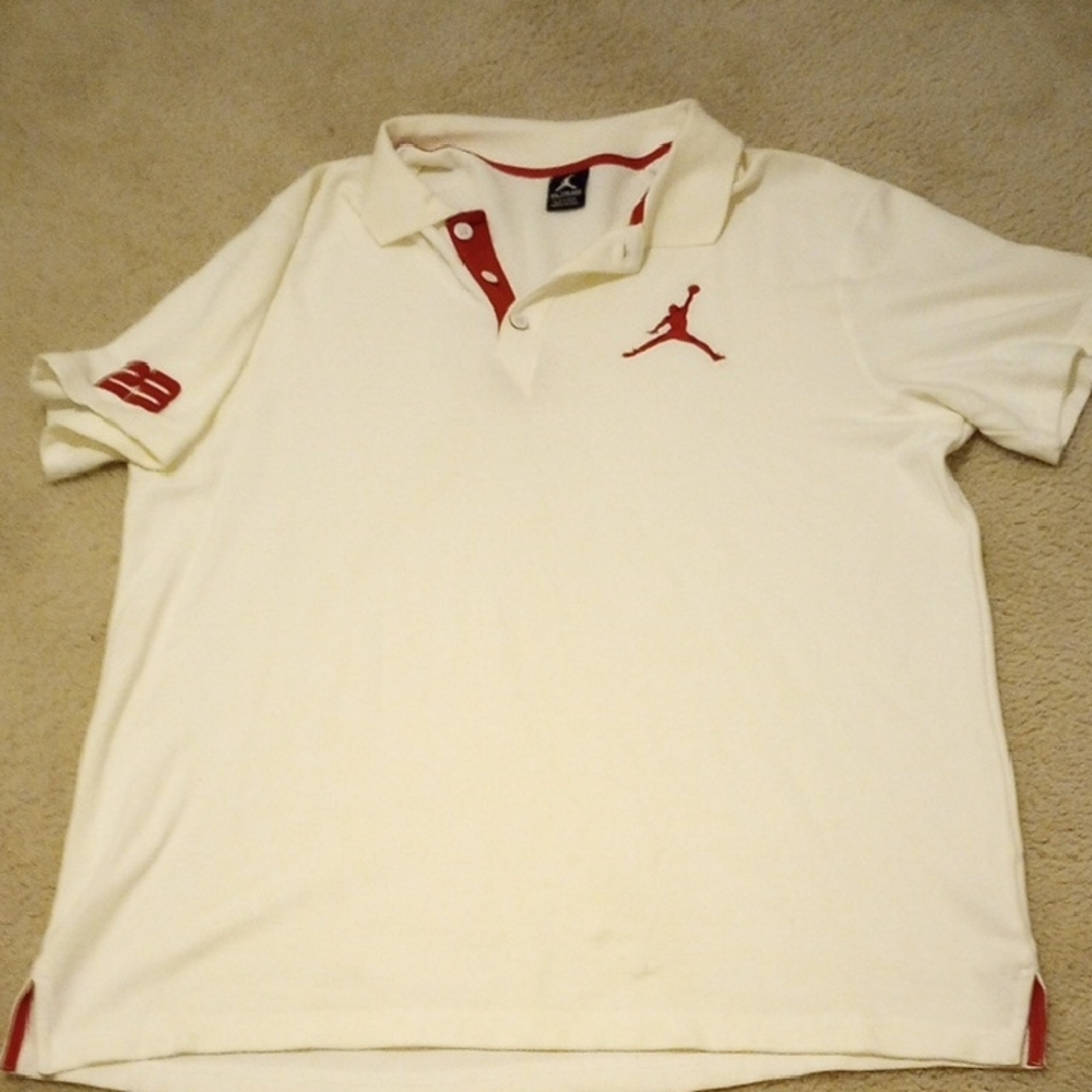 Jordan Men's White Polo Shirt with Red Details